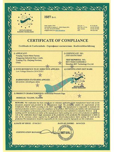 CE certificate of DP gauges